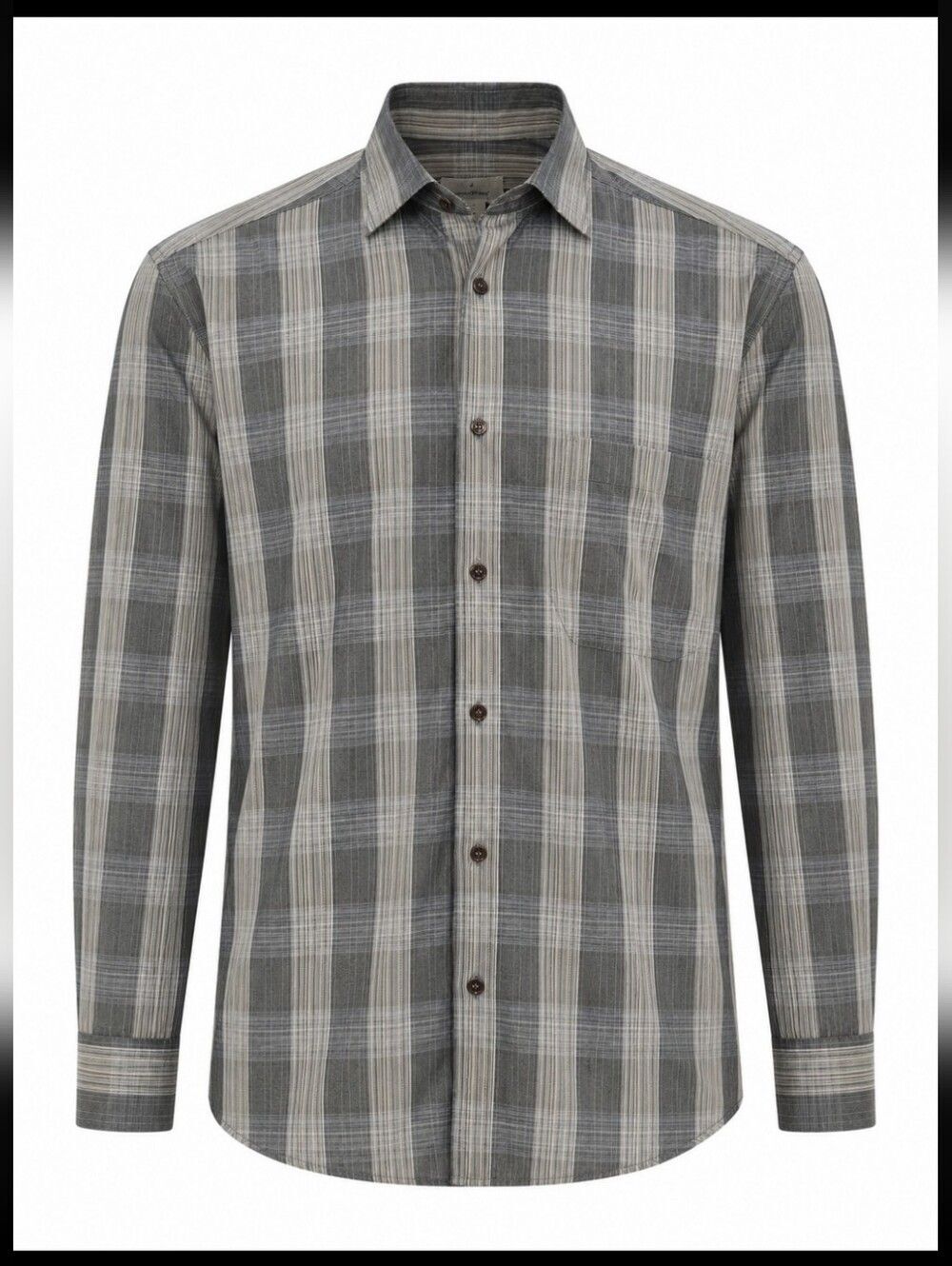 Ermenegildo Zegna Made in Italy Plaid Button Front Shirt XL Luxury Gray Beige